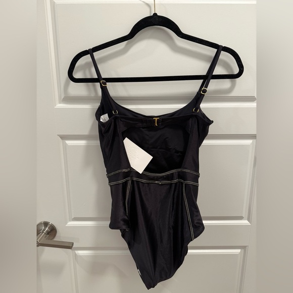NWT Becca Black Sheen Corset-seamed One-piece Swimsuit - Picture 6 of 6